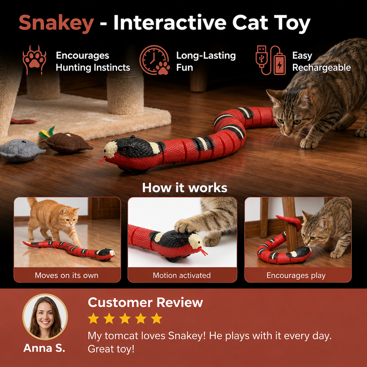 Interactive Automatic Crawling Snake Toy for Cats