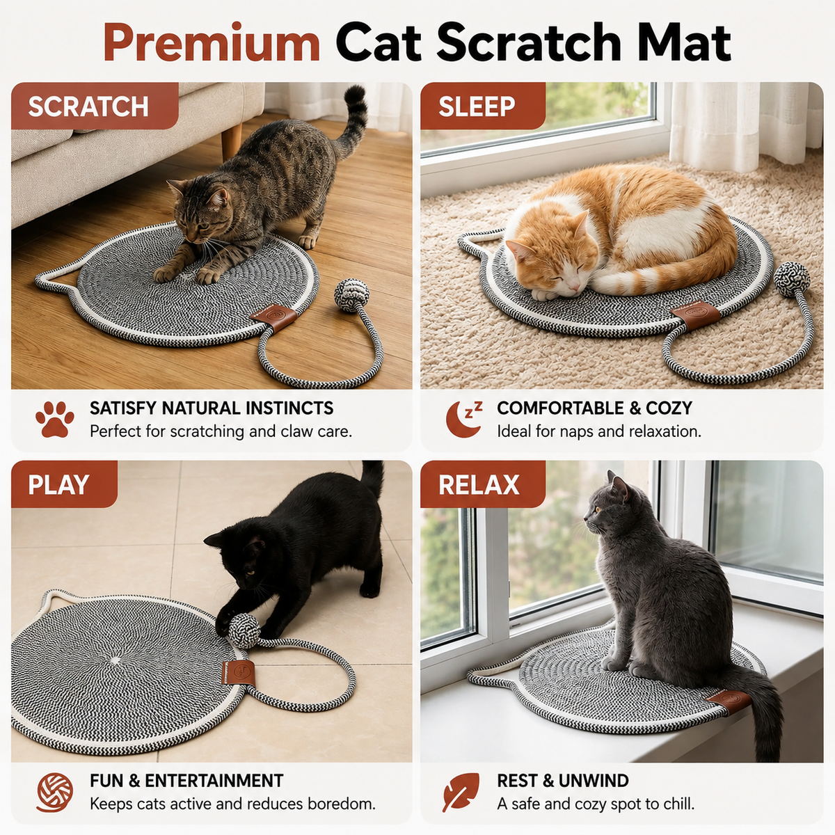 Sisal Cat Scratching Mat with Padded Lounging Area