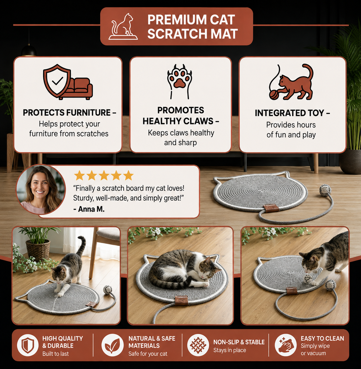 Sisal Cat Scratching Mat with Padded Lounging Area