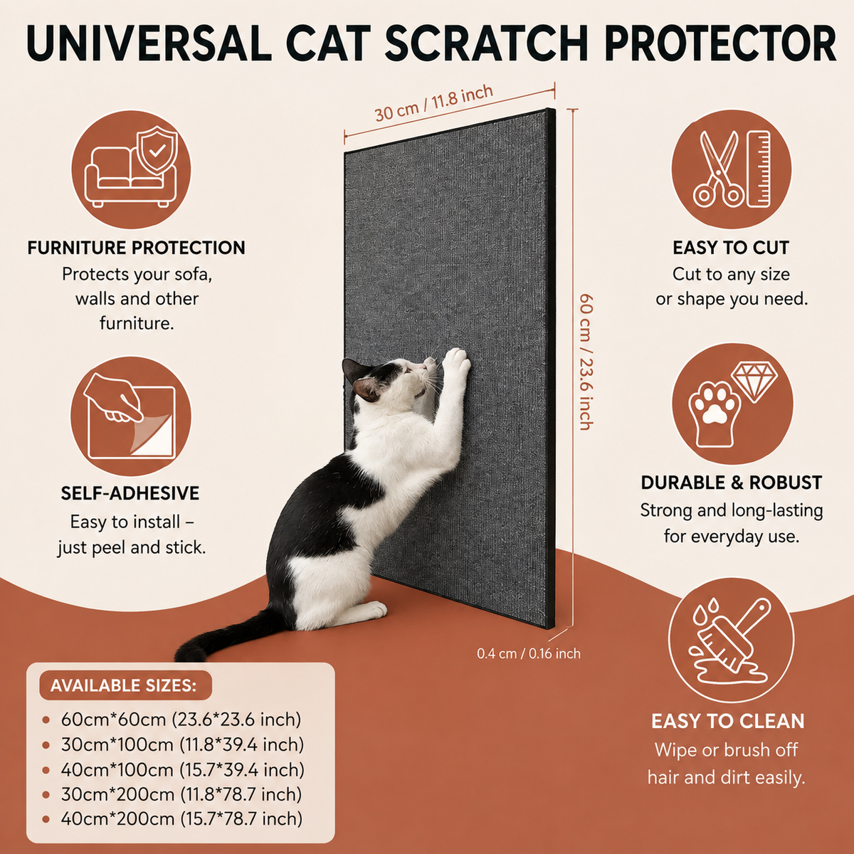 Self-Adhesive Cat Scratching Mat for Furniture & Wall Protection