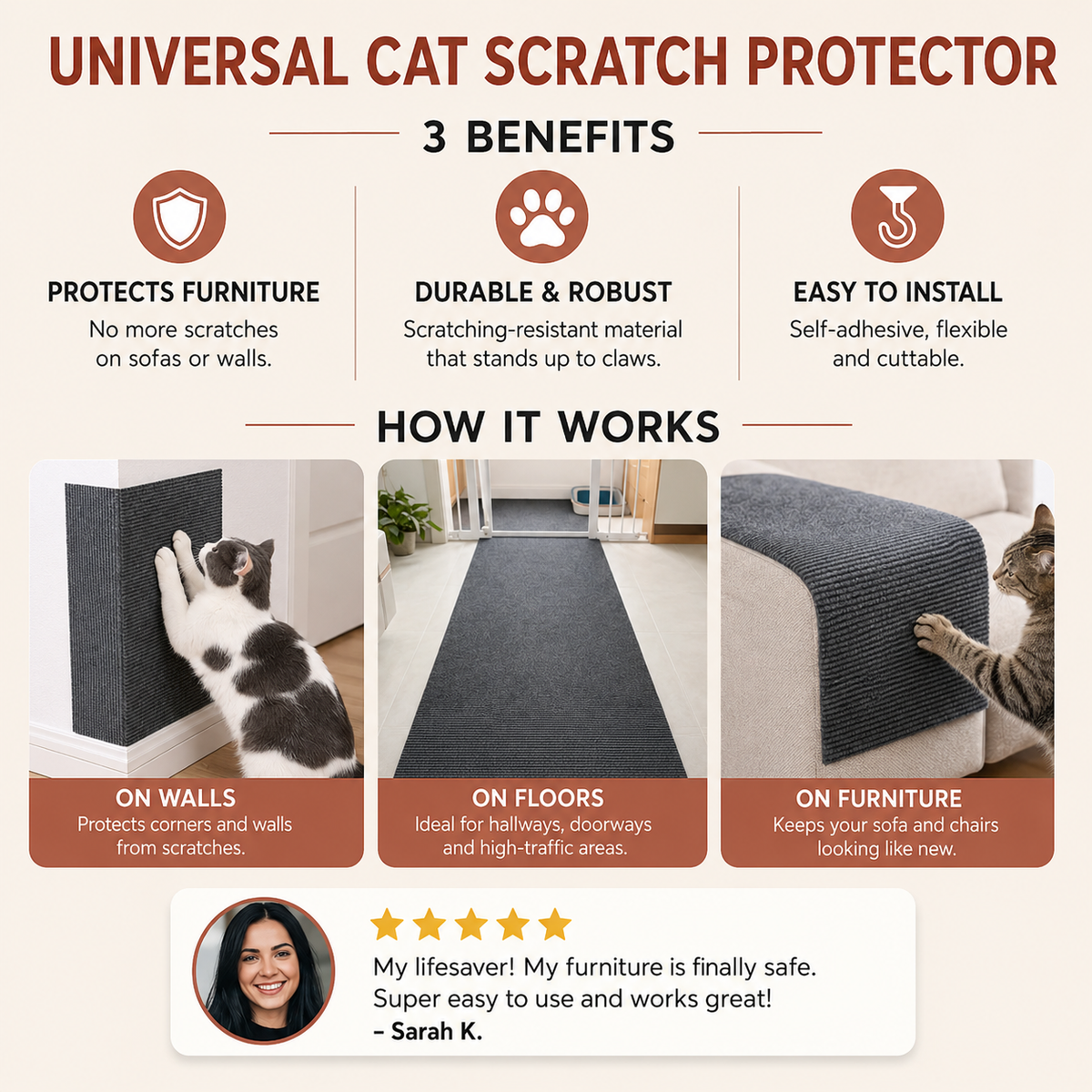Self-Adhesive Cat Scratching Mat for Furniture & Wall Protection