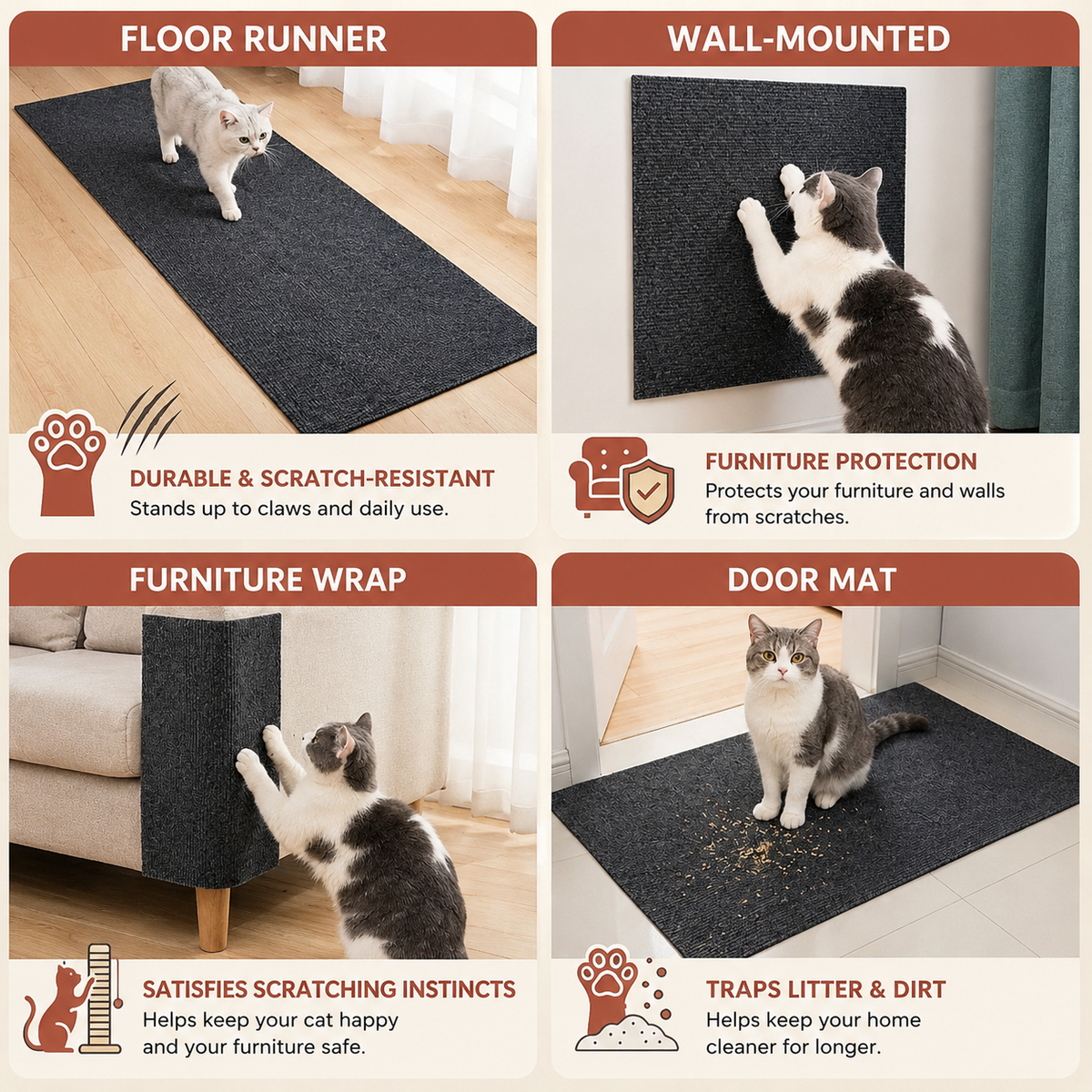 Self-Adhesive Cat Scratching Mat for Furniture & Wall Protection