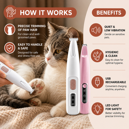Quiet LED Precision Paw & Fur Trimmer for Cats