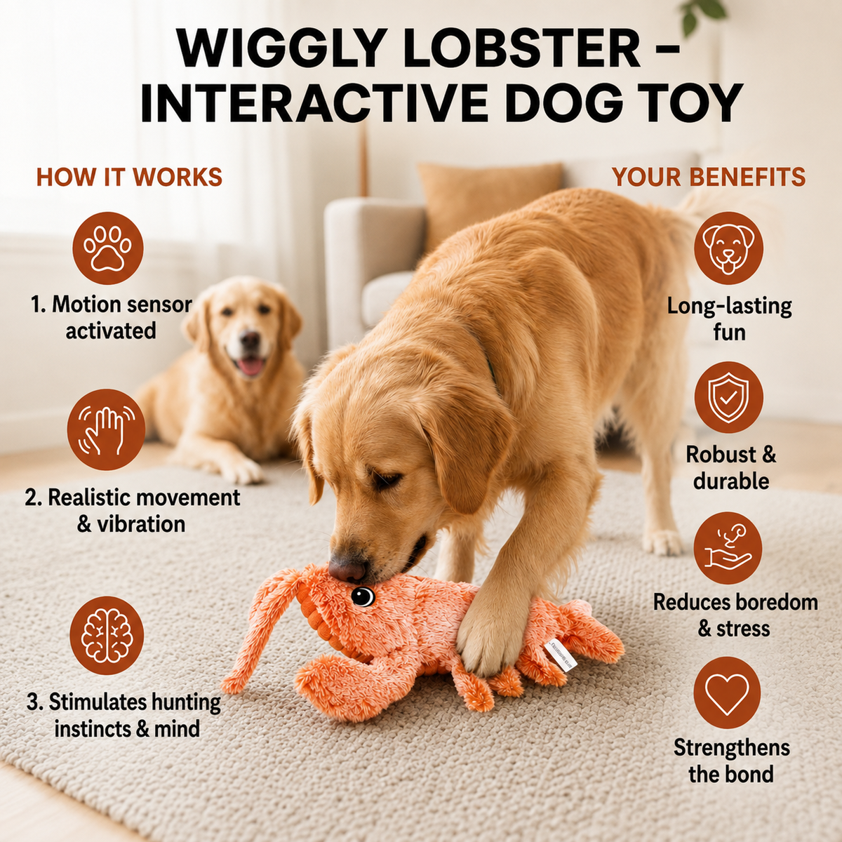 Interactive Wiggling Lobster Dog Toy with Motion Activation