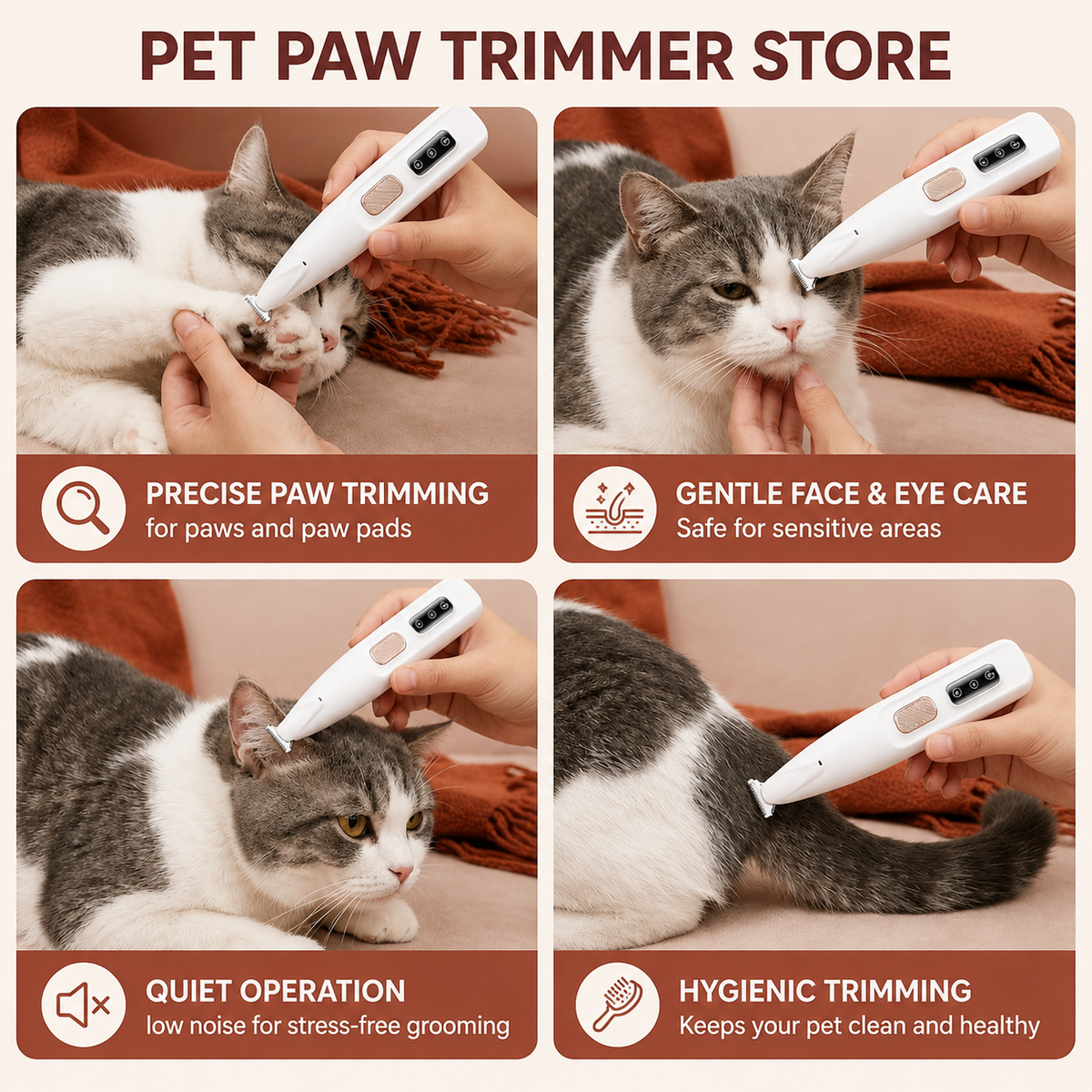 Quiet LED Precision Paw & Fur Trimmer for Cats