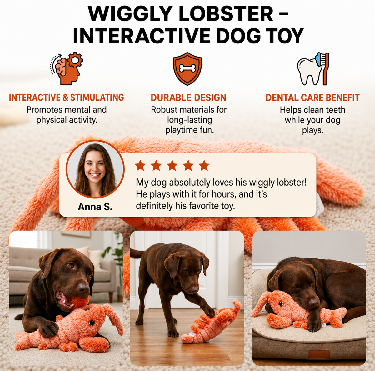 Interactive Wiggling Lobster Dog Toy with Motion Activation