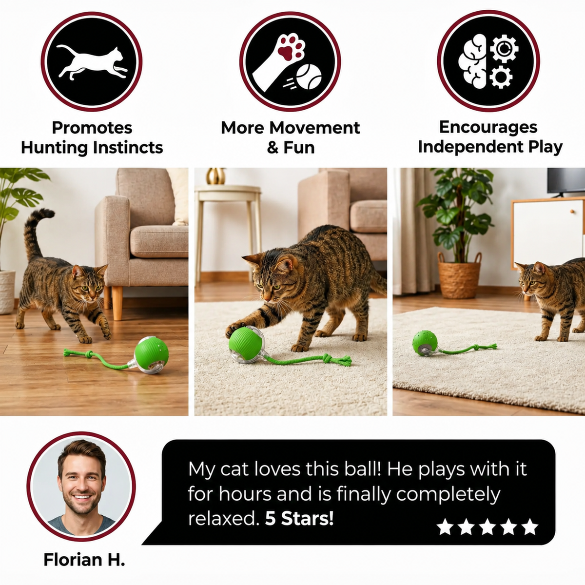 Smart Chase Ball for Cats – Automatic Rolling Toy with Obstacle Detection & USB Rechargeable Battery