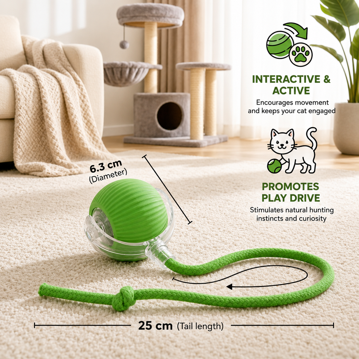 Smart Chase Ball for Cats – Automatic Rolling Toy with Obstacle Detection & USB Rechargeable Battery