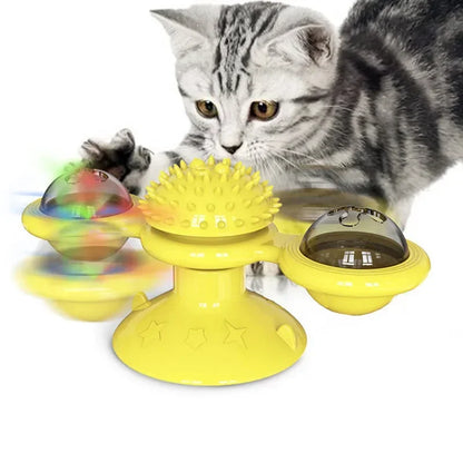 Interactive Wall-Mounted Spinning Cat Toy with Massage Brushes