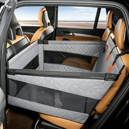 Waterproof Dog Car Back Seat Cover with Hard Bottom & Mesh Window