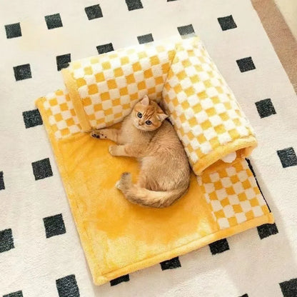 2-in-1 Cat Tunnel Bed with Removable Cushion