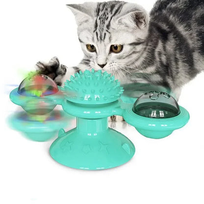 Interactive Wall-Mounted Spinning Cat Toy with Massage Brushes