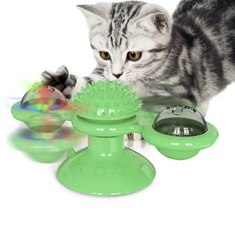 Interactive Wall-Mounted Spinning Cat Toy with Massage Brushes