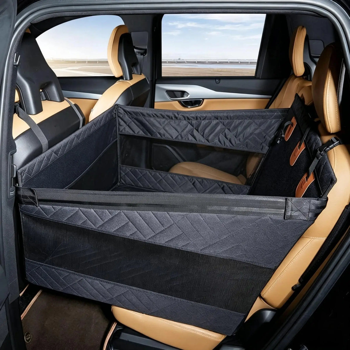 Waterproof Dog Car Back Seat Cover with Hard Bottom & Mesh Window