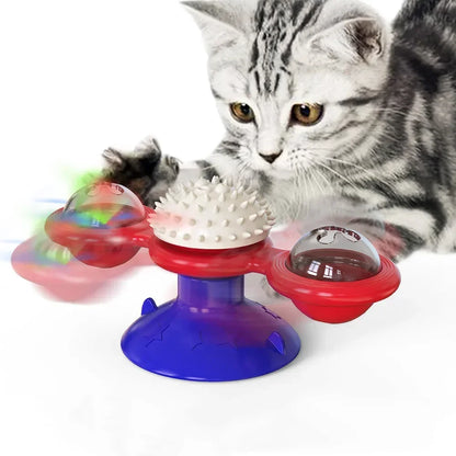 Interactive Wall-Mounted Spinning Cat Toy with Massage Brushes